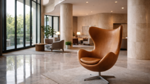 Lobby luxuoso com cadeira Egg