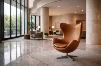 Lobby luxuoso com cadeira Egg