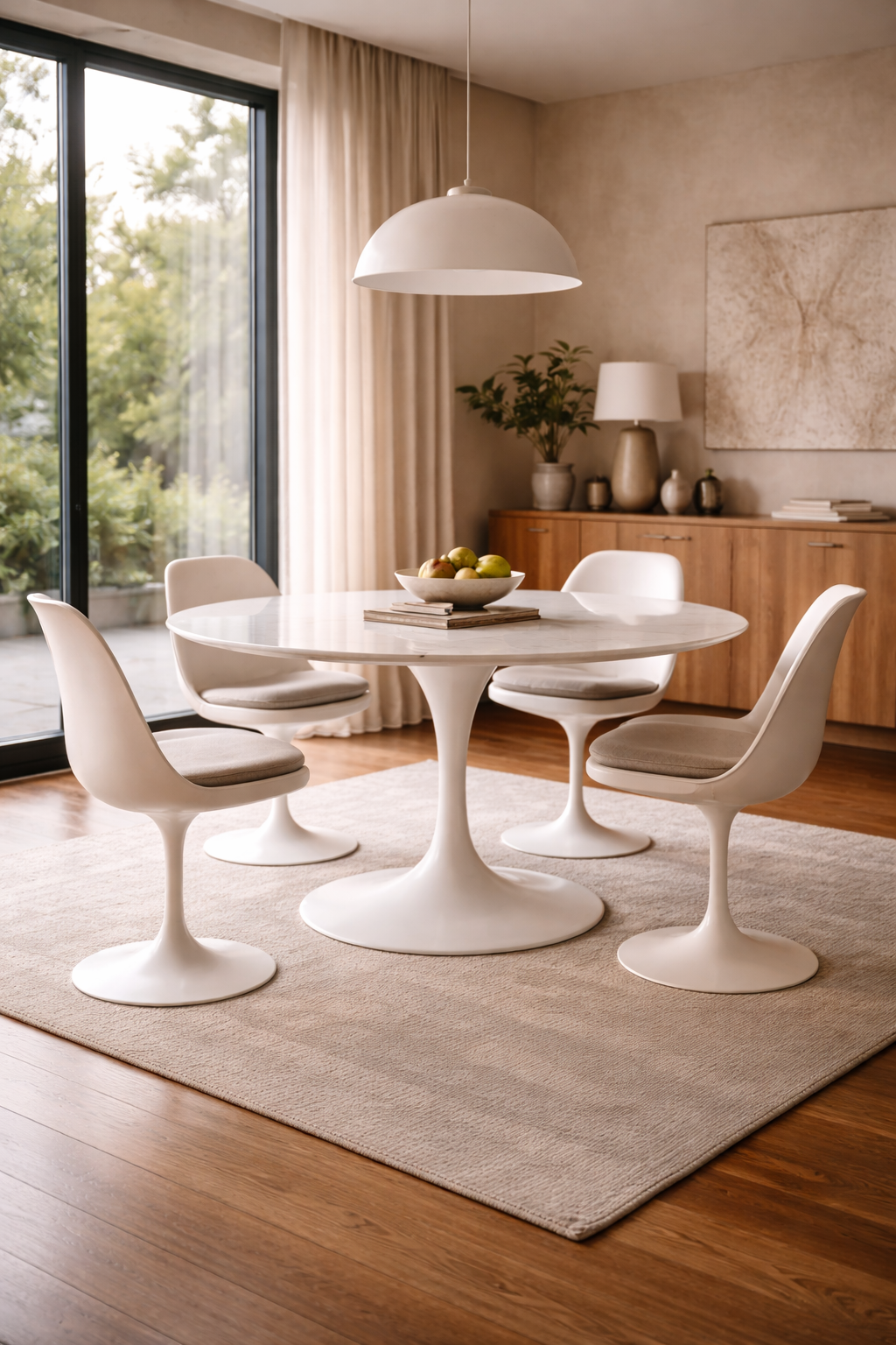 Sala de jantar moderna e iluminada Mesa Saarinen