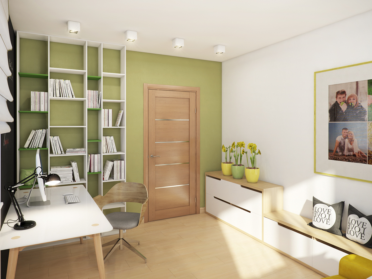 Apartamento Aconchegante - A cor verde em uma das paredes combinou perfeitamente com o home office