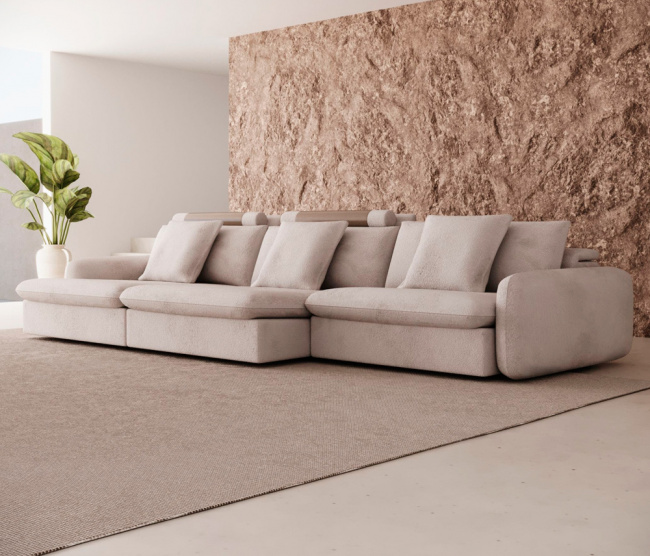 sofá moderno em living sofisticado com design contemporâneo e proporções equilibradas