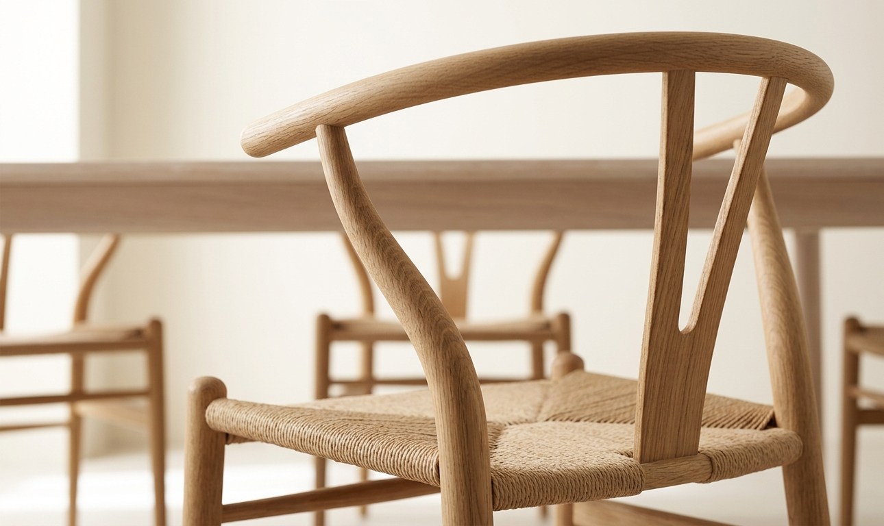 cadeira Wishbone de design escandinavo para sala de jantar em madeira e corda natural