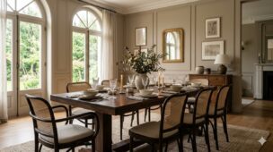 cadeiras para sala de jantar em sala sofisticada com luz natural