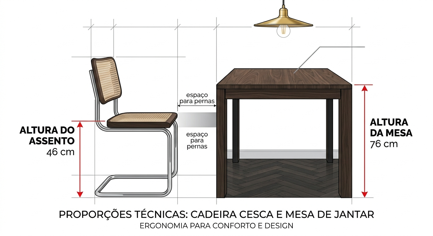 diagrama de proporção entre cadeiras para sala de jantar e mesa — medidas ideais