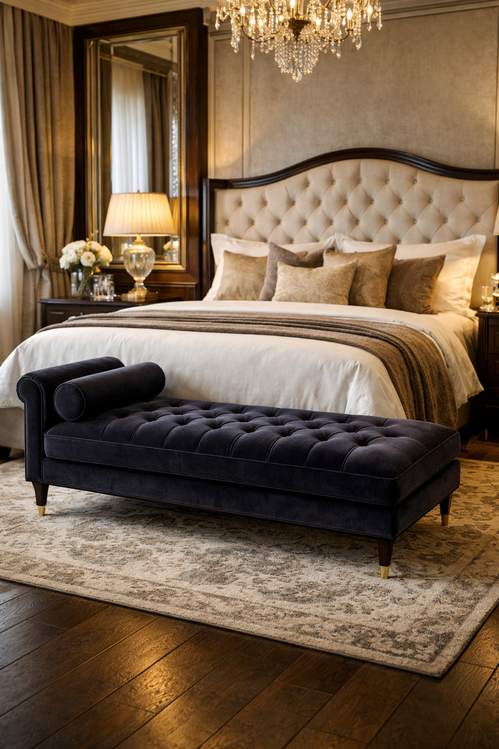 recamier elegante em linho em sala de estar minimalista de alto padrão