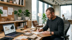 Showroom de móveis de design de luxo com poltronas de designers renomados