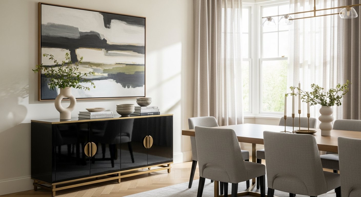 Aparador elegante em sala de jantar sofisticada