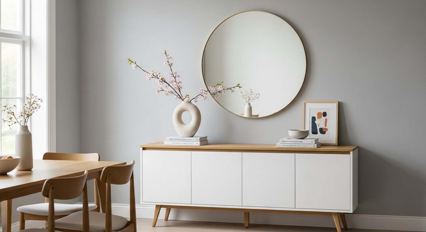 Aparador branco moderno em ambiente minimalista