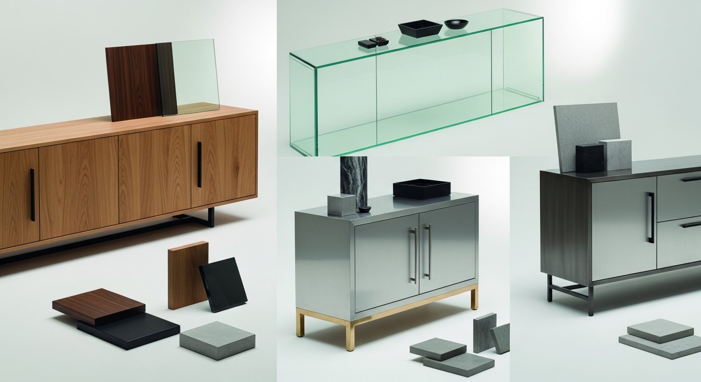 Diferentes materiais para aparador em exposição