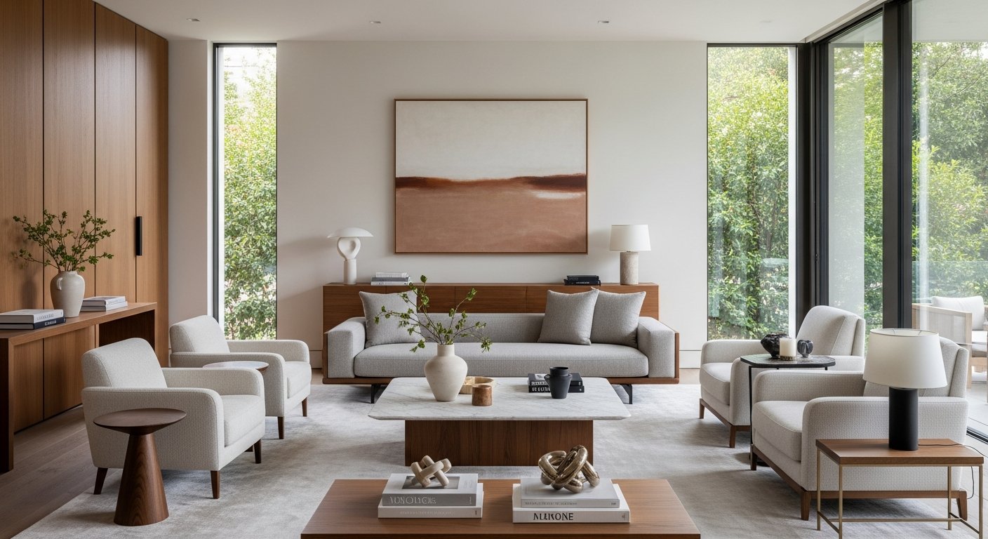 Ambiente sofisticado inspirado na arquitetura modernista paulistana