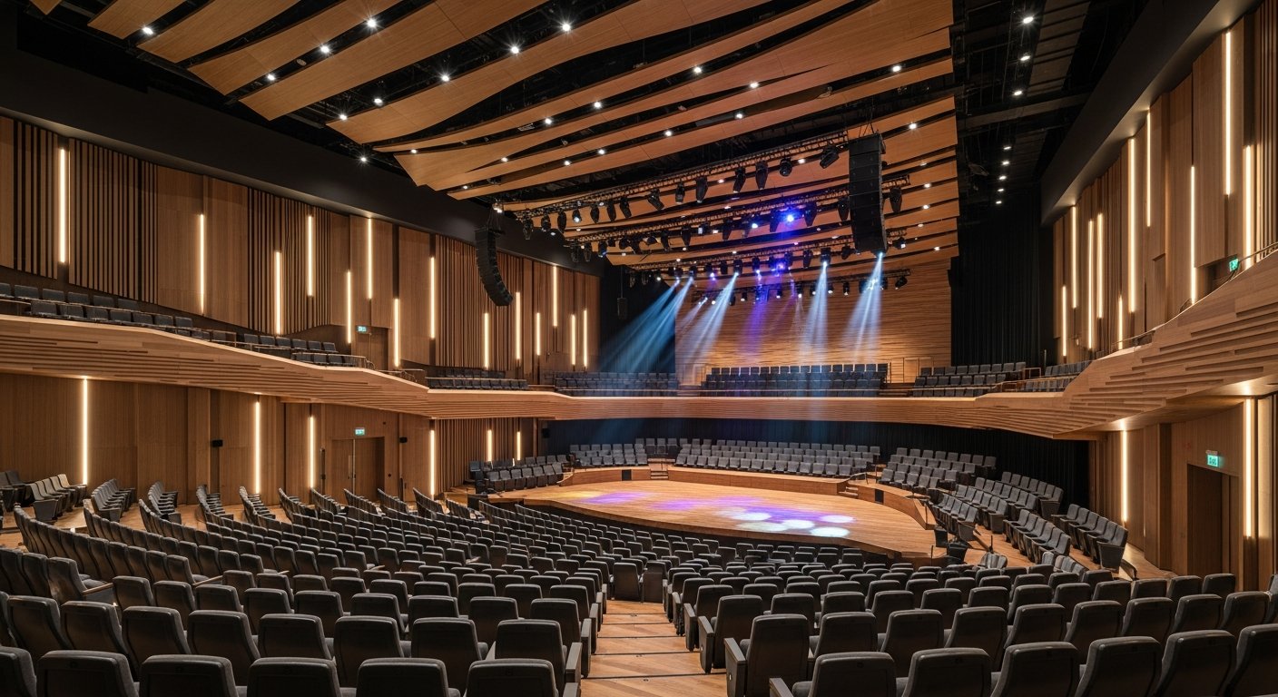 Sala de concertos com design acústico sofisticado