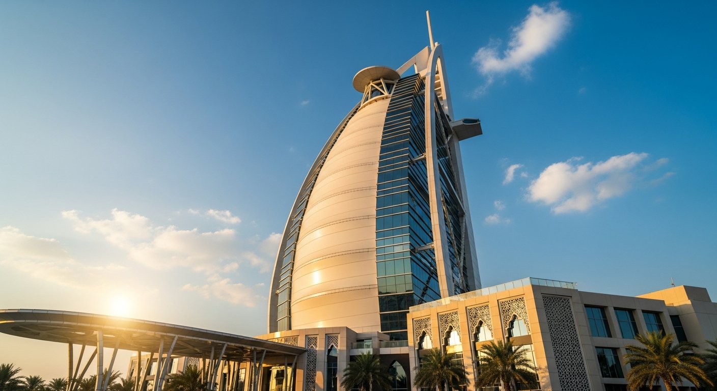 Vista exterior do Burj Al Arab Dubai com sua arquitetura única inspirada em vela