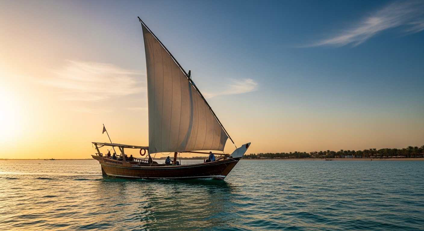 Embarcação dhow tradicional árabe que inspirou o design do hotel