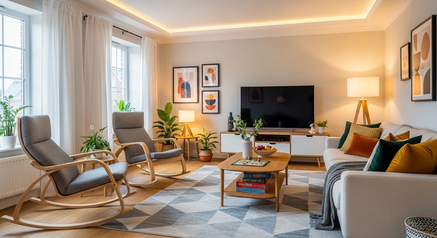 Sala familiar com cadeiras adequadas para diferentes idades