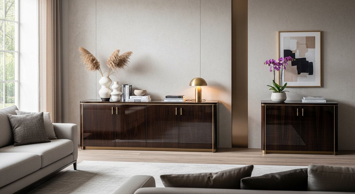 Aparador em decoração de sala com móveis de design