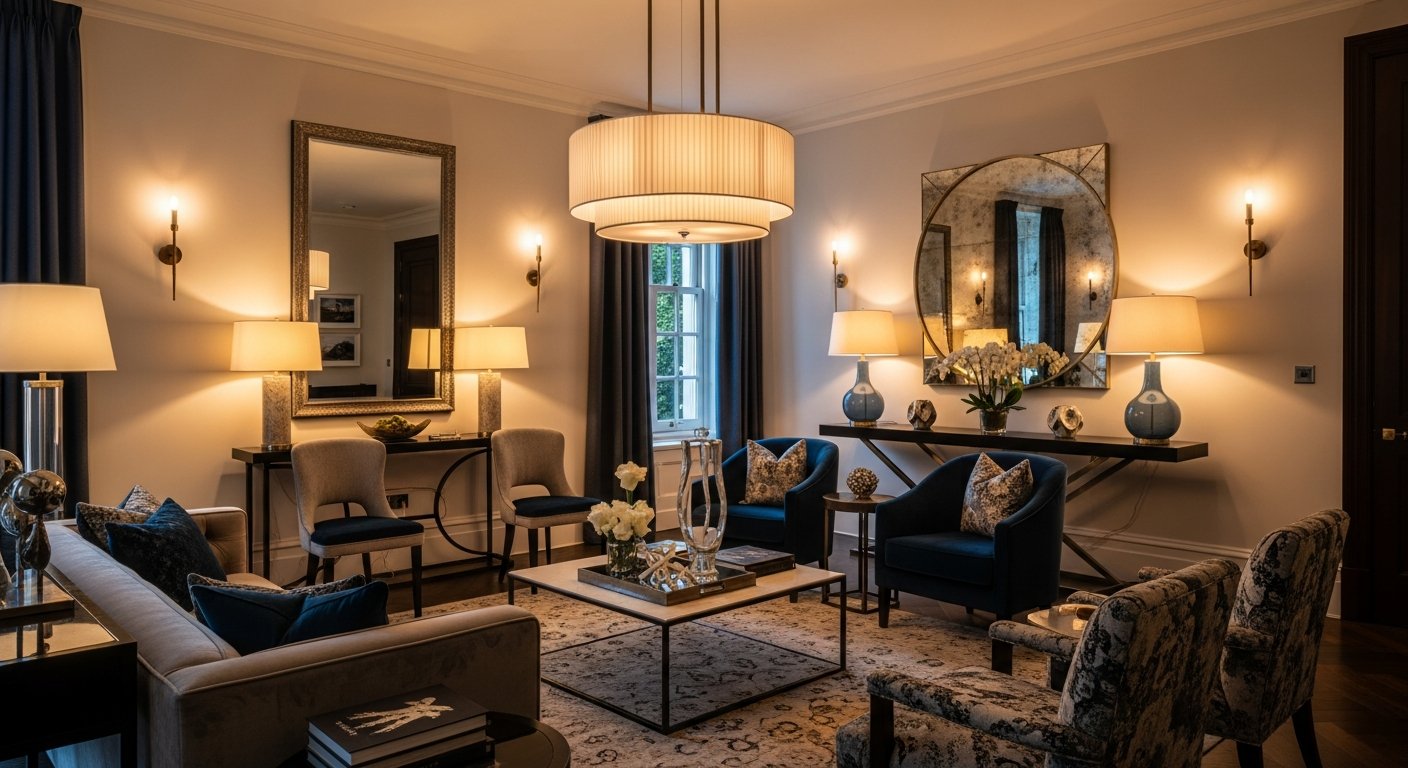 Projeto de iluminação em decoração de sala elegante