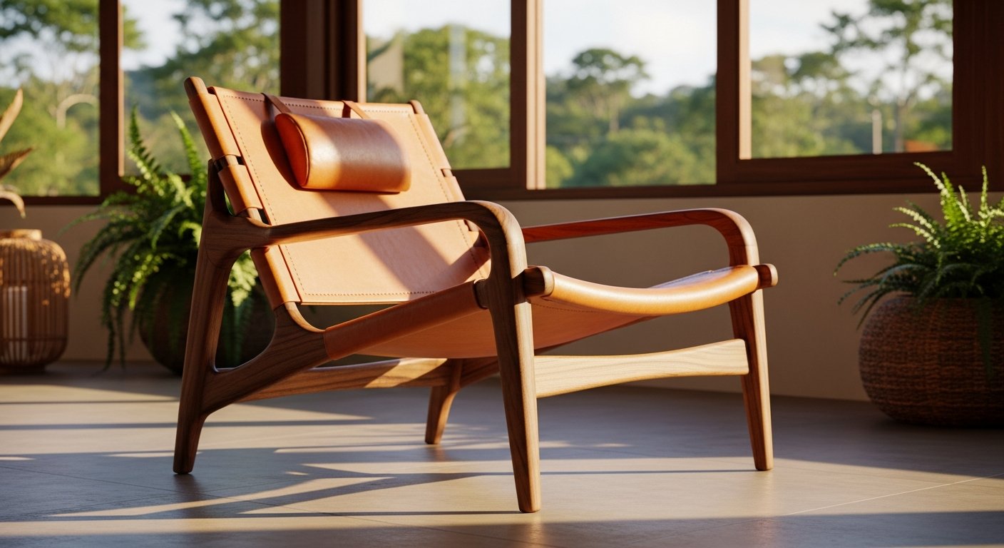 Móvel brasileiro em madeira nativa com detalhes em couro