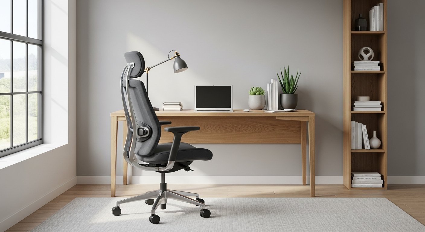 Home office moderno com cadeira de design e mesa elegante