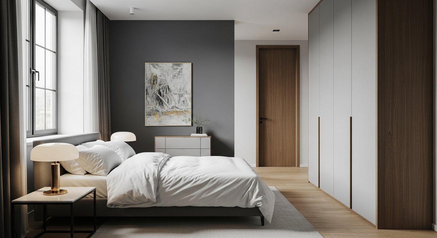 Quarto com distância ideal entre cama e armário