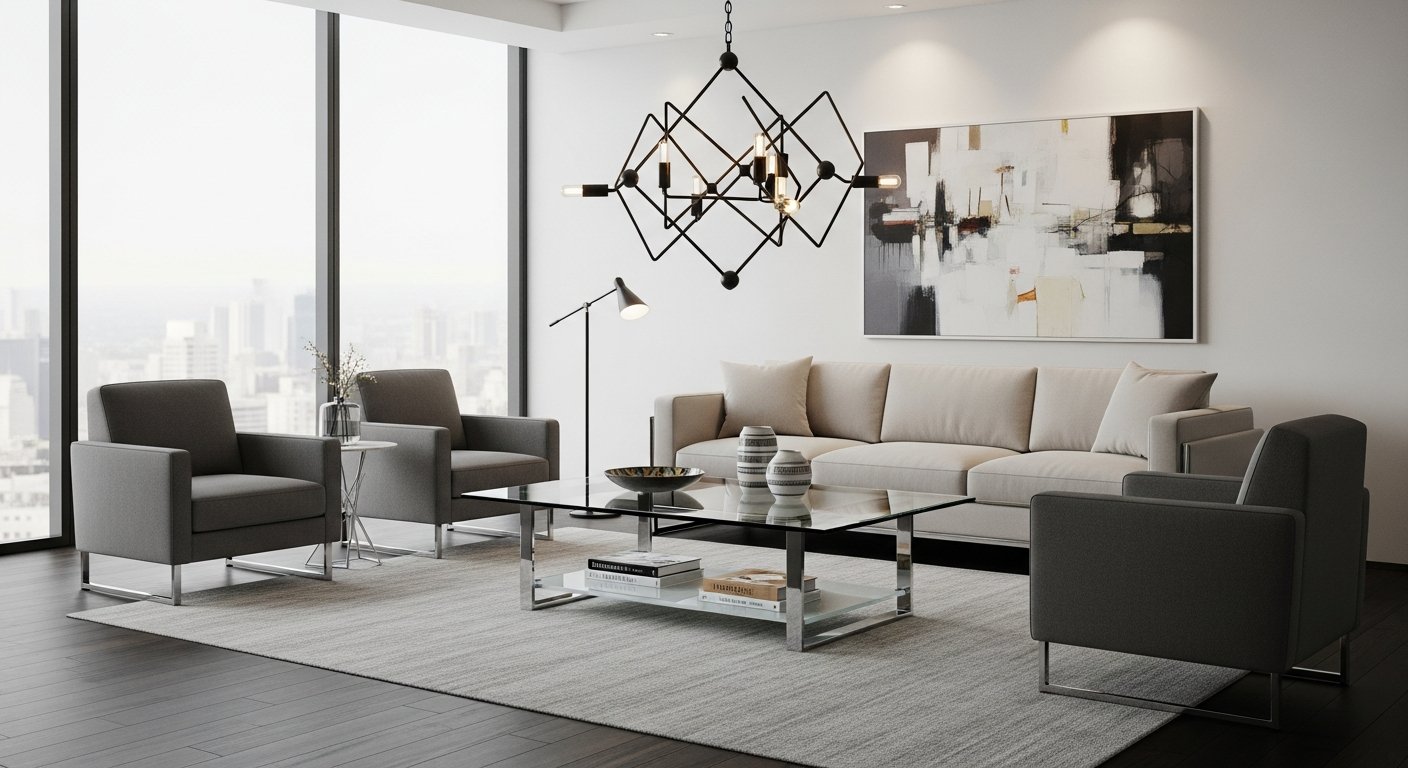 Mesa de centro de vidro com base metálica