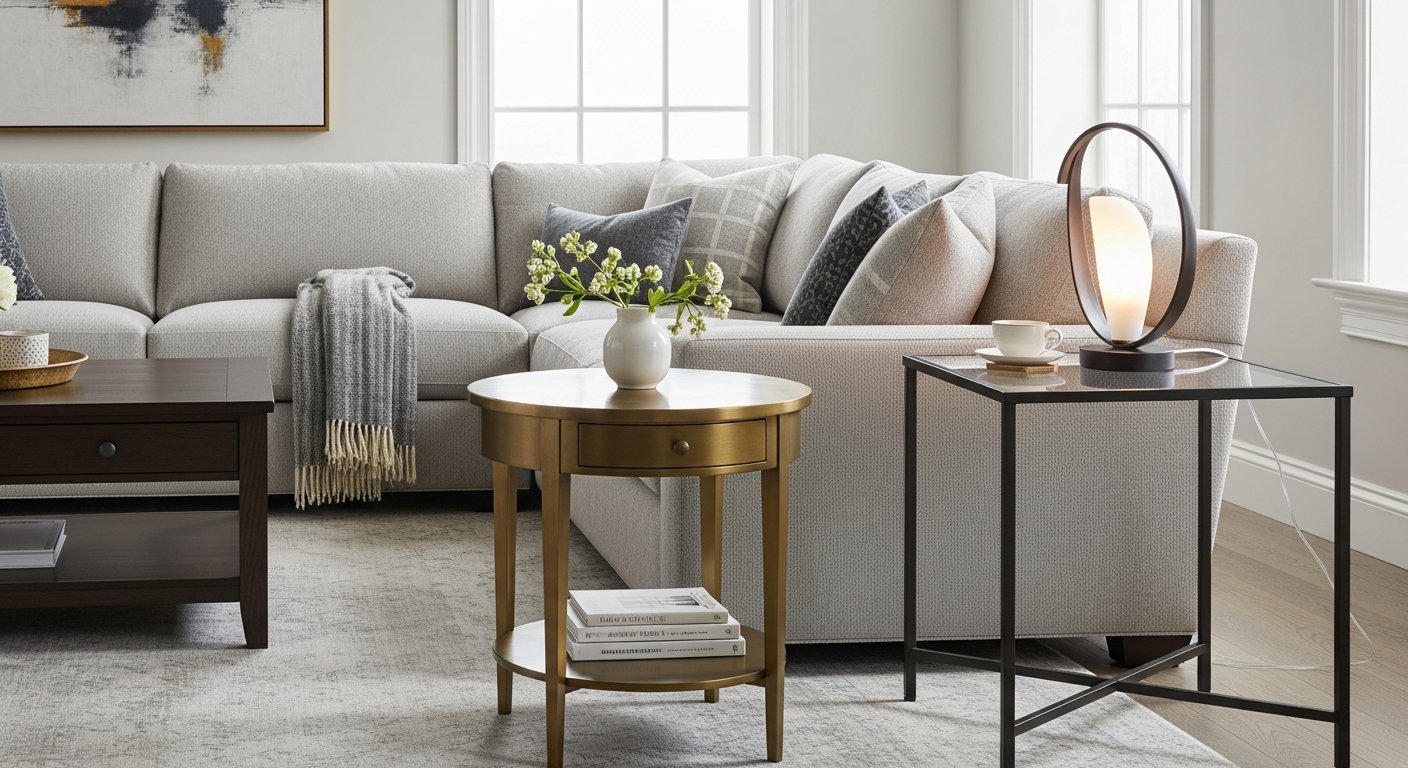 Posicionamento ideal de mesa lateral ao lado de sofá seccional