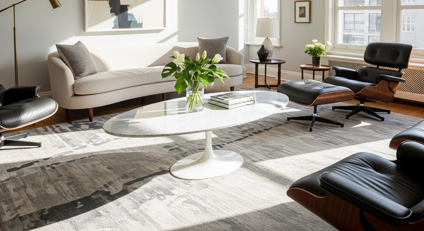 Mesa de centro saarinen oval em sala de estar elegante