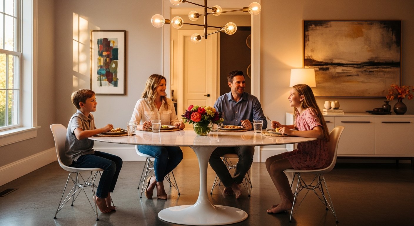 Mesa saarinen oval em uso familiar cotidiano