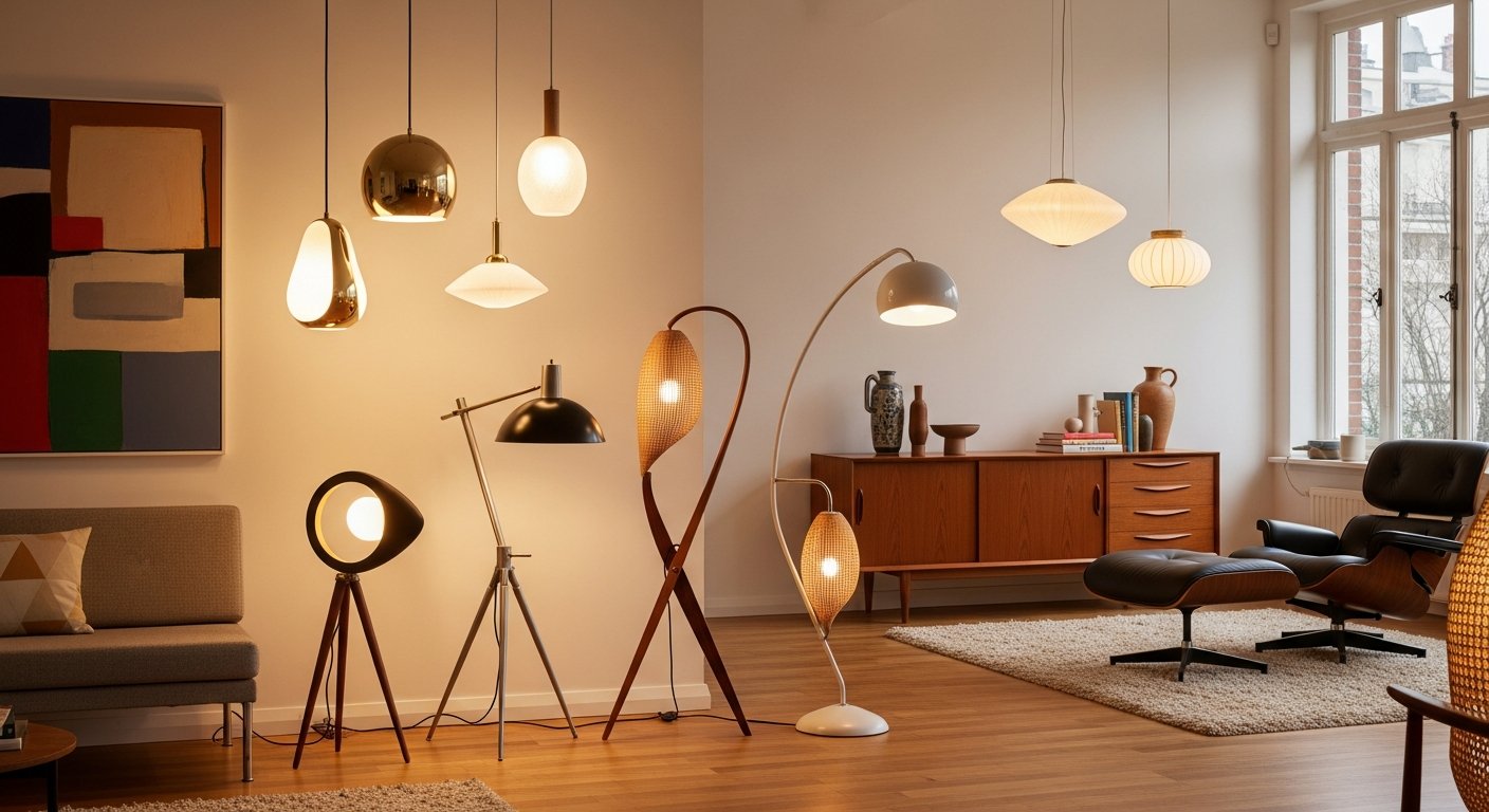 Luminárias mid century com designs esculturais e iluminação acolhedora