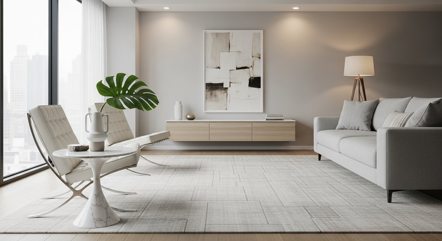 Composição moderna equilibrada com móveis de design icônicos