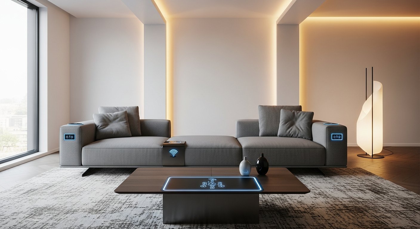 Móveis contemporâneos com tecnologia integrada de forma elegante