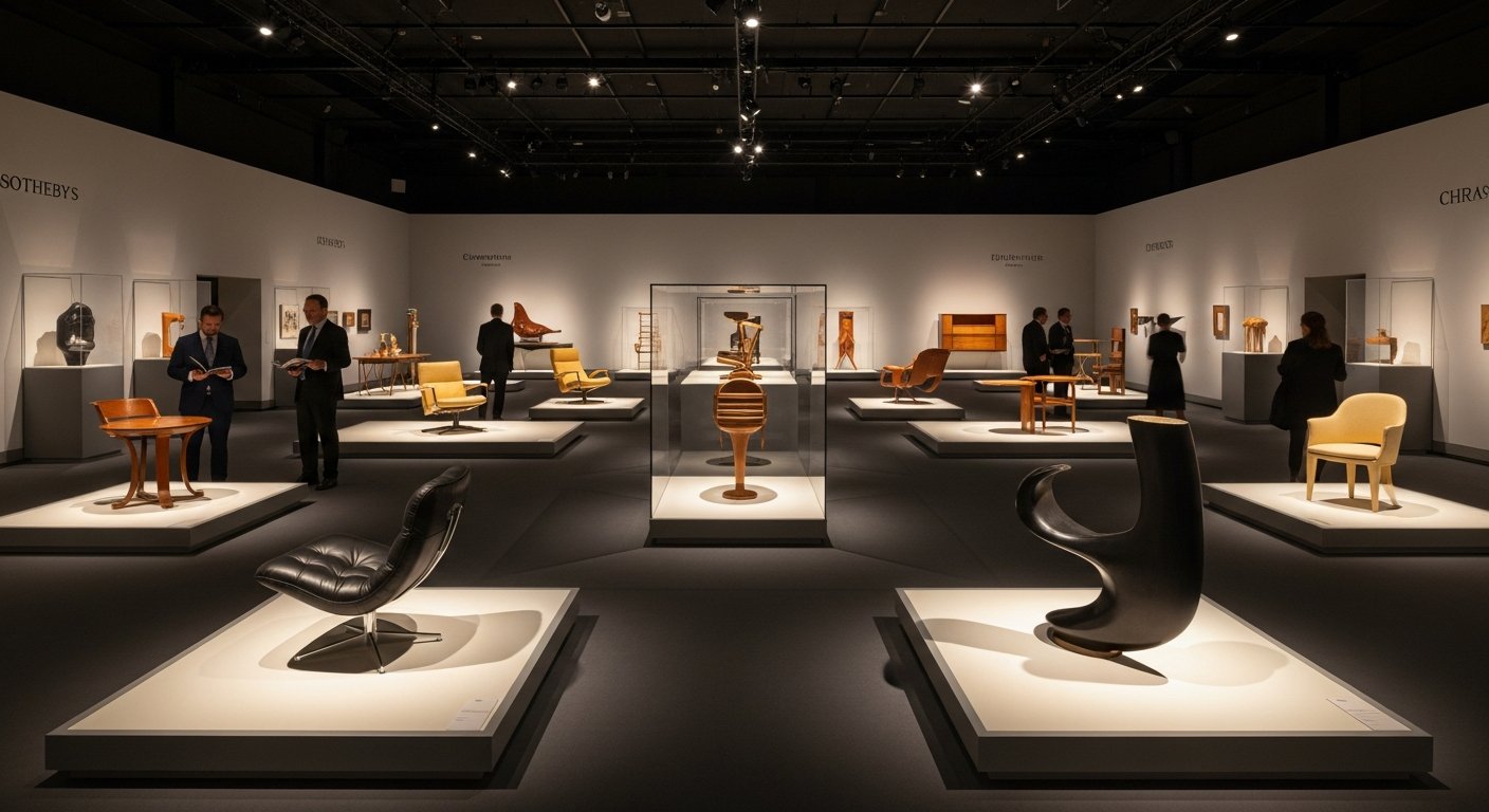 Galeria sofisticada com móveis de design como peças de investimento