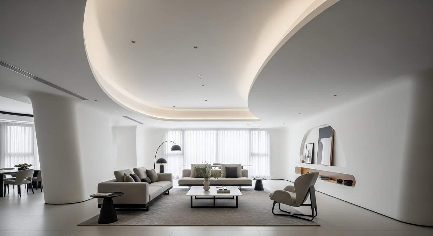 Vista interna destacando o teto curvilíneo que define a personalidade do espaço