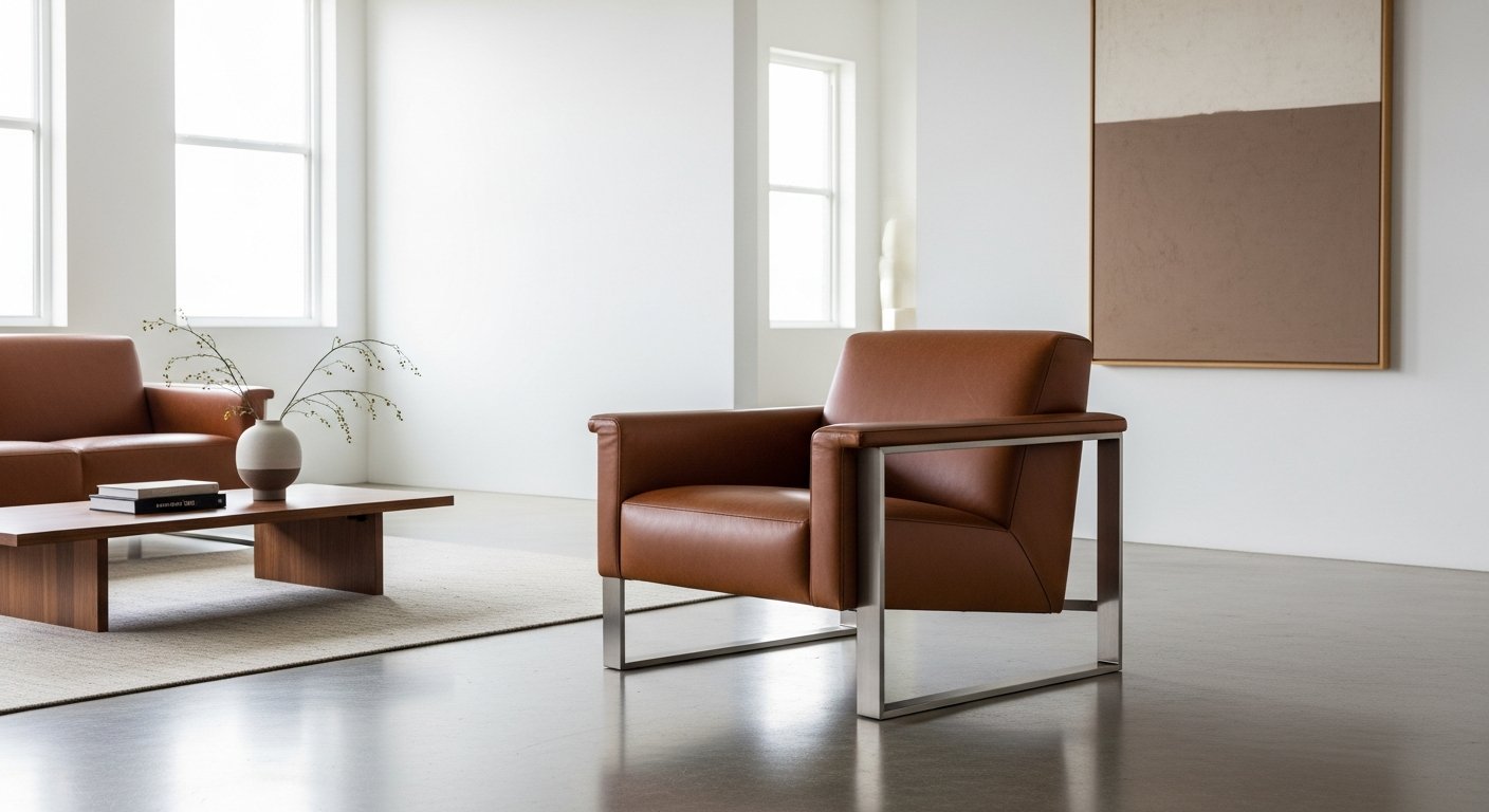 Poltrona de couro com design contemporâneo