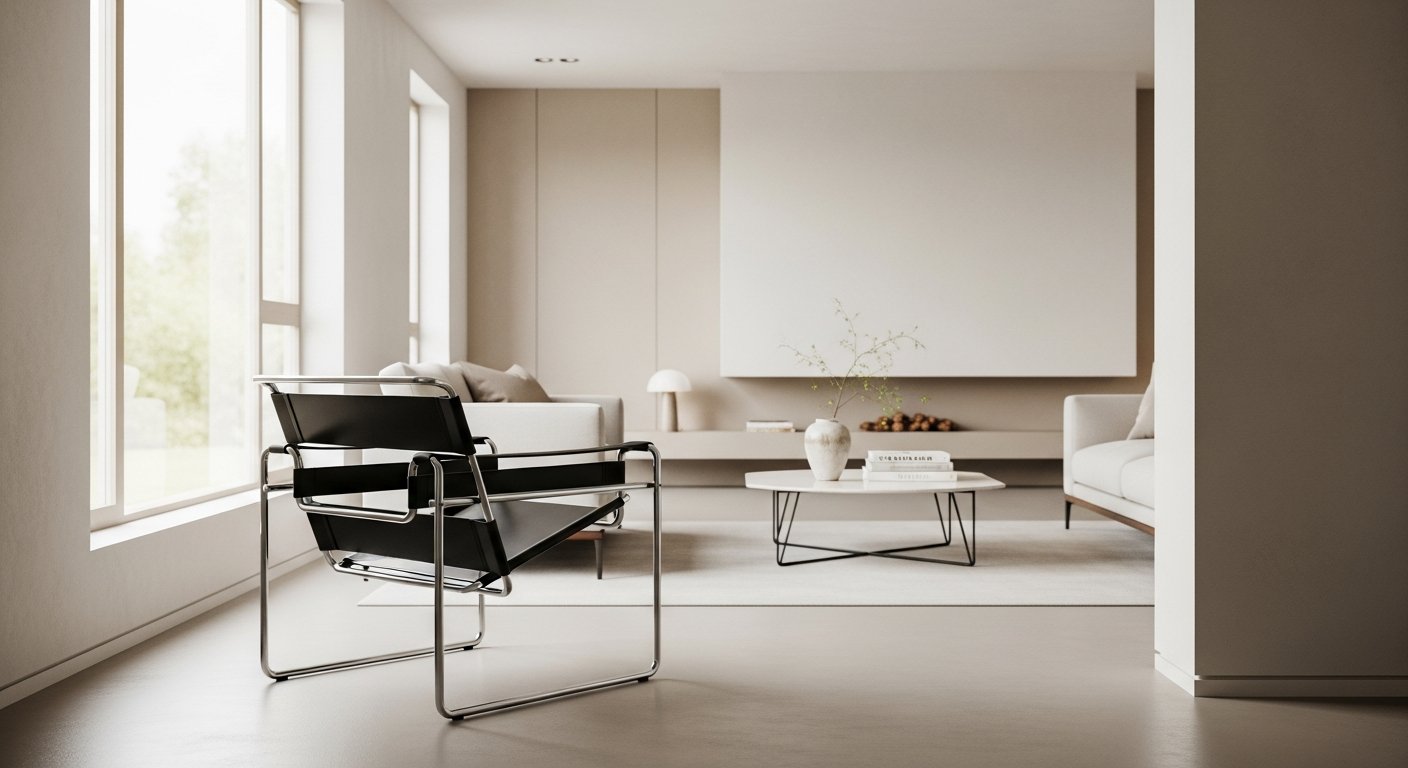 Sala de estar moderna com poltrona Wassily integrada à decoração