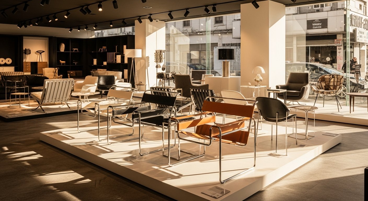 Showroom da Essência Móveis com poltronas Wassily em exposição