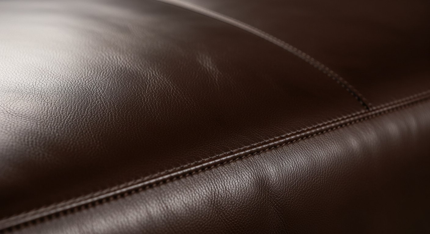 Detalhe da textura do couro genuíno mostrando qualidade e naturalidade