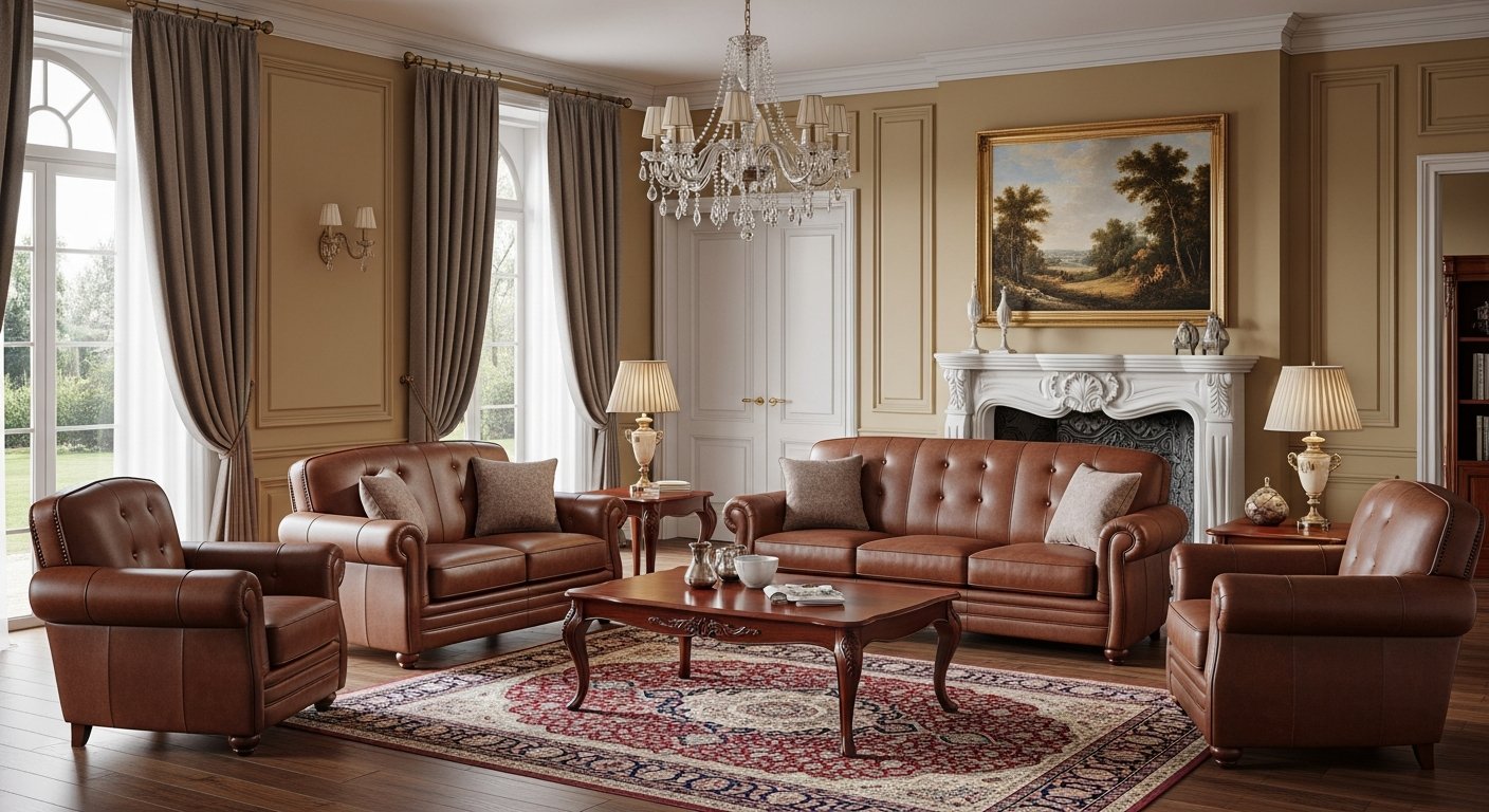 Sala luxuosa com móveis de couro premium representando investimento de qualidade