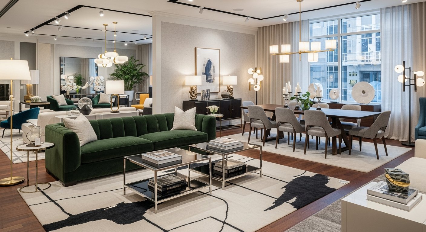 Showroom sofisticado com móveis de design premium
