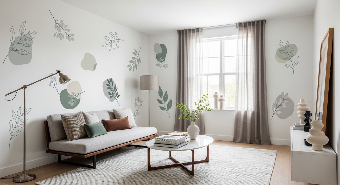 Ambiente moderno decorado com adesivos decorativos na parede