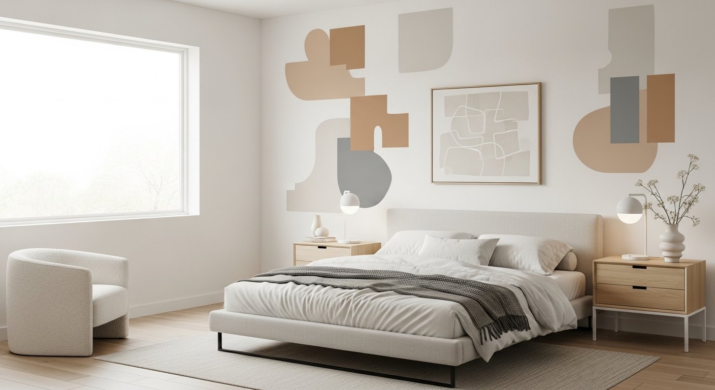 Quarto elegante com adesivos decorativos geométricos