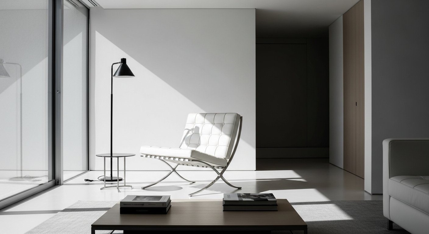 Cadeira Barcelona em sala de estar moderna com design minimalista