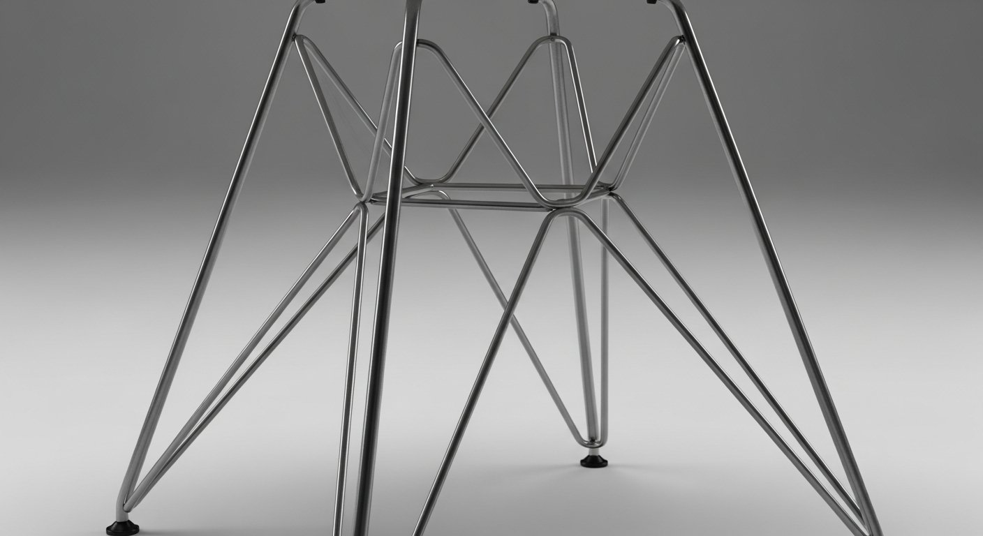 Base eiffel da cadeira Eames com detalhes da estrutura metálica