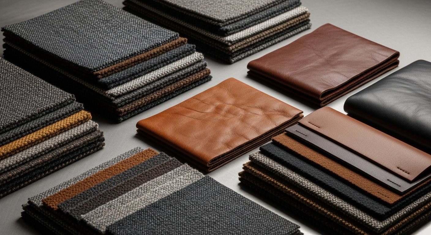 Amostras de tecidos e couros para cadeira eames estofada