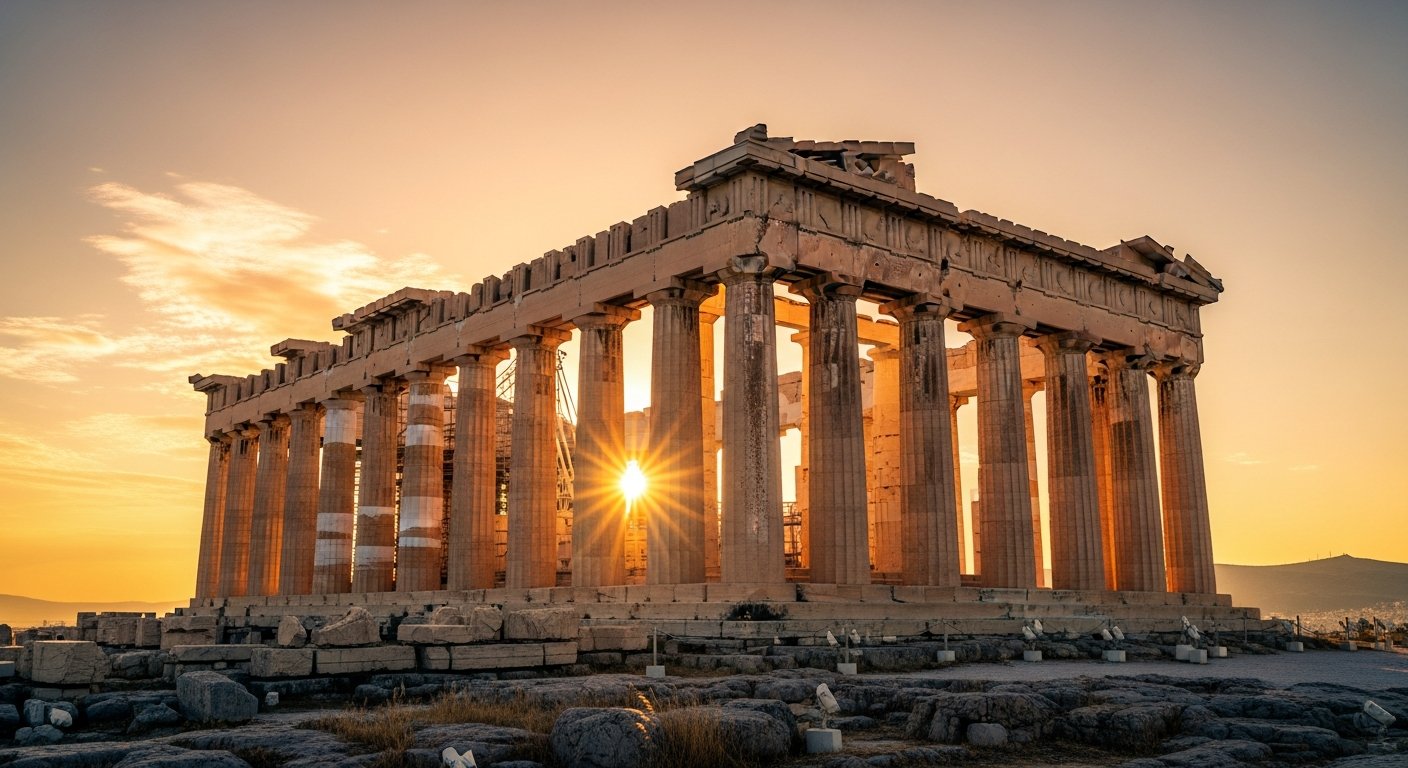 Partenon de Atenas com suas colunas dóricas clássicas da arquitetura mundial