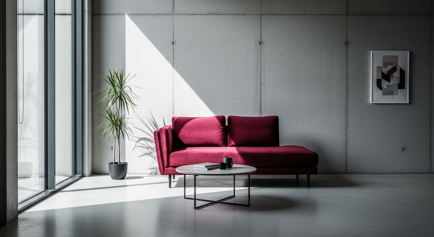 Chaise longue de veludo bordô em sala moderna