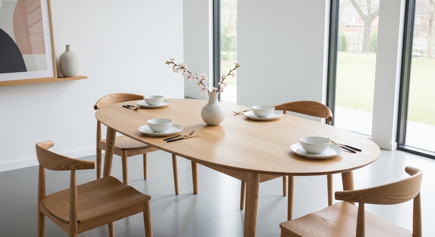 Mesa de jantar oval para 4 pessoas com design minimalista