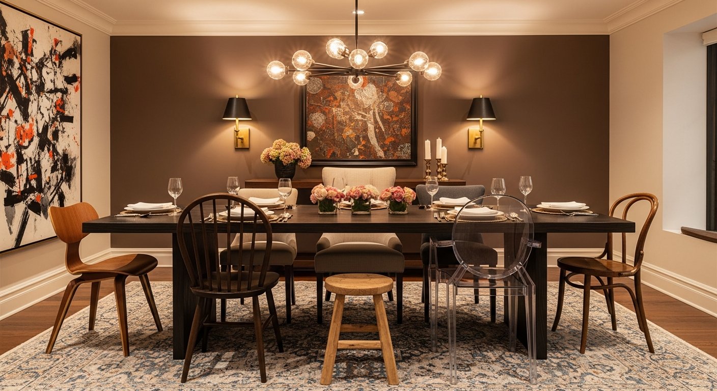Mesa jantar 6 pessoas com mix de cadeiras de design