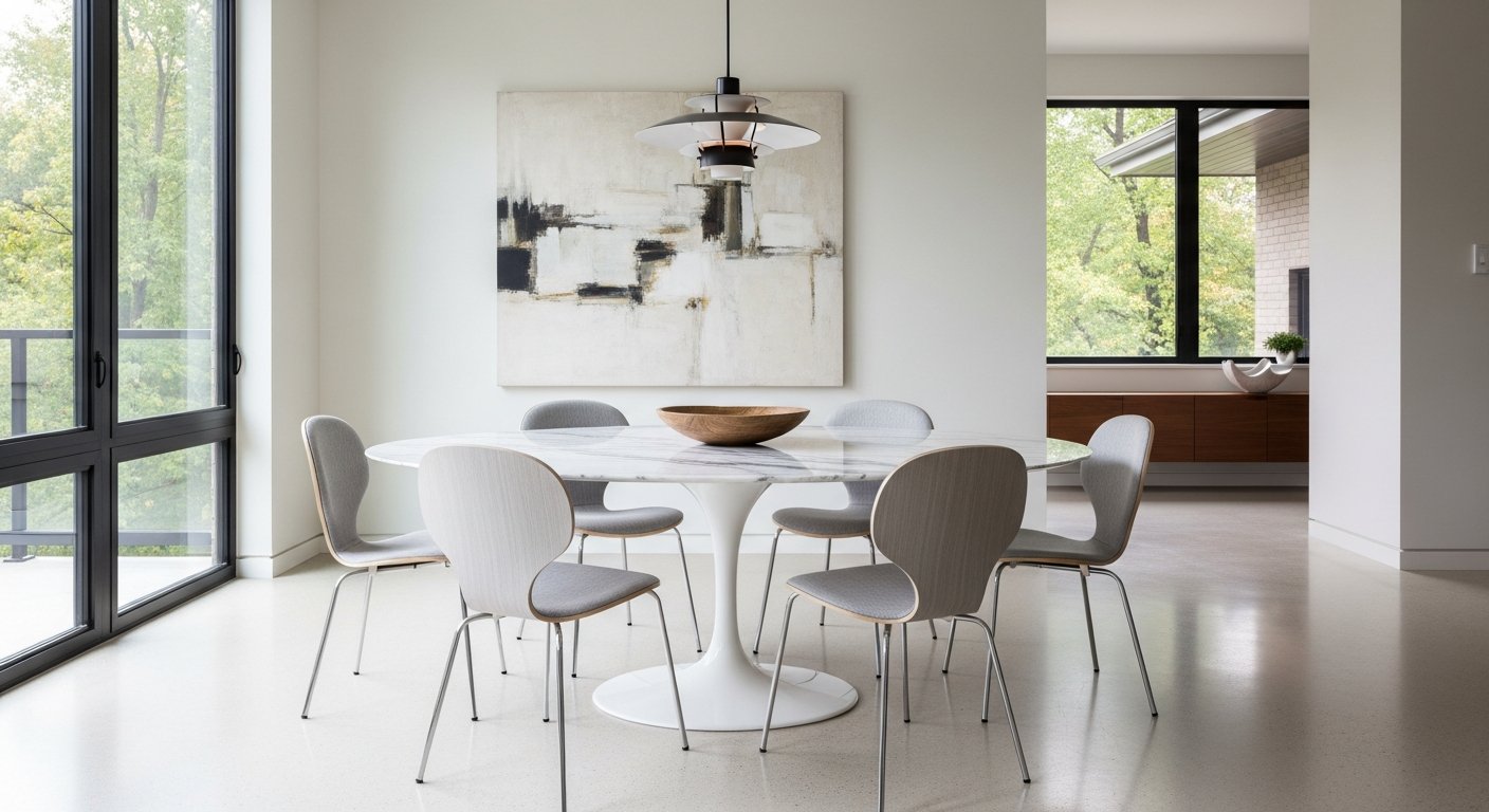 Mesa de jantar redonda para 6 lugares com design moderno