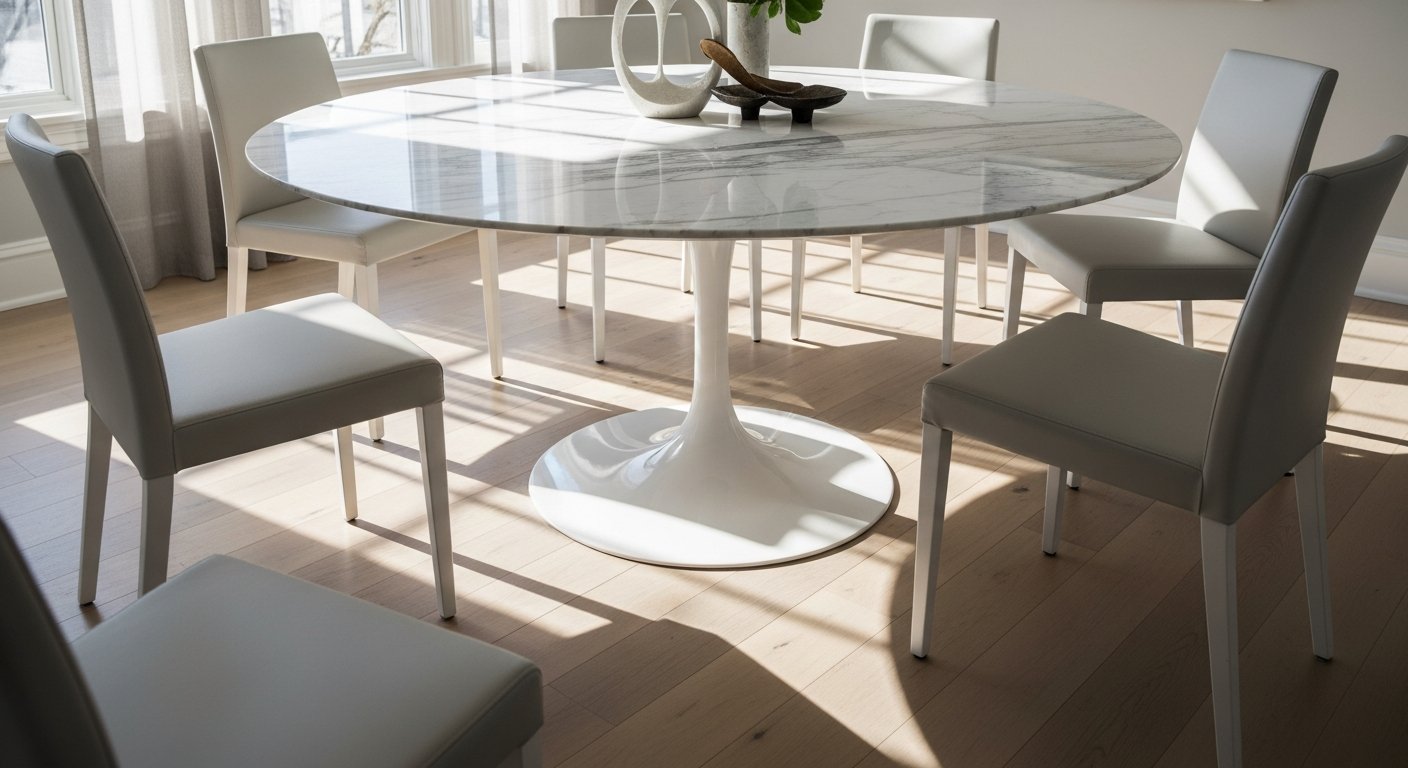 Mesa Saarinen redonda com tampo de mármore branco