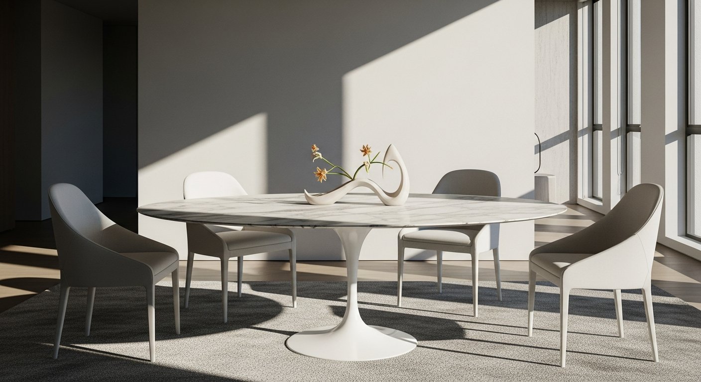 Mesa saarinen redonda em ambiente sofisticado de jantar